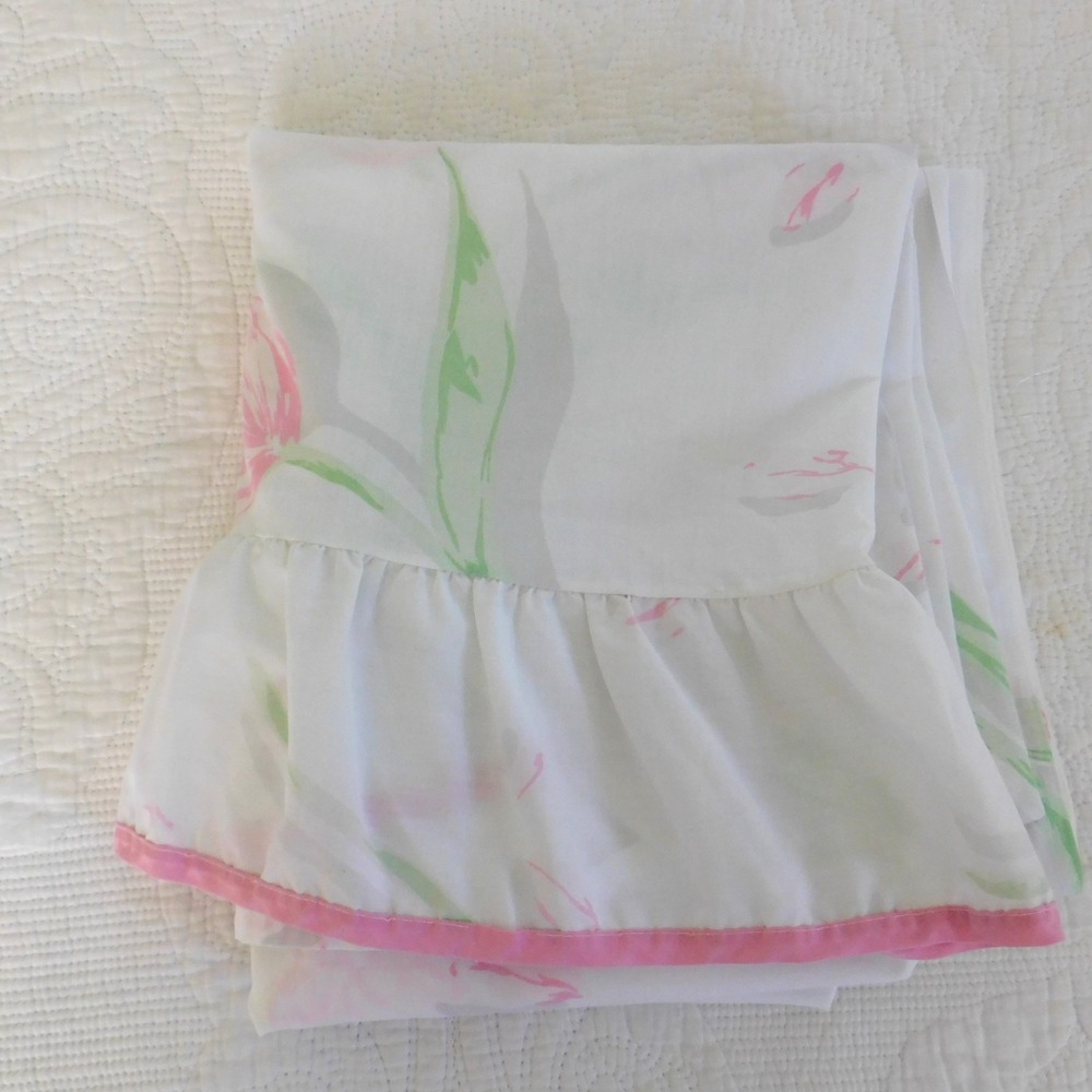 Vintage Full Flat Sheet Ruffle Hem Vintage Floral Cottage‎ Shabby Chic